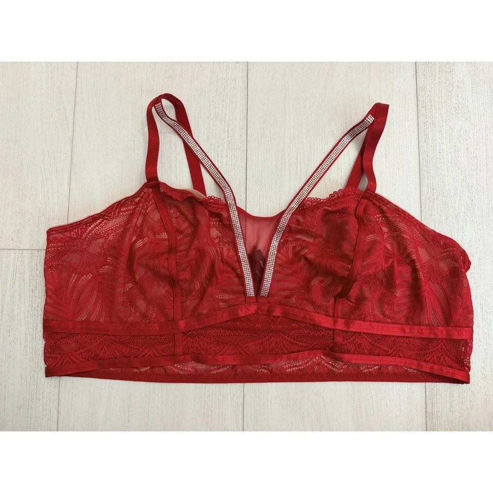 Torrid Diamante Lace Bra Bralette Sz 4 Red Rhinestones Straps
